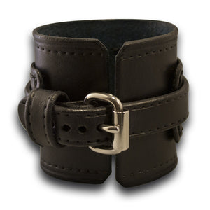 Black Drake Layered Leather Cuff Watch with Stitching and Buckle-Leather Cuff Watches-Rockstar Leatherworks™