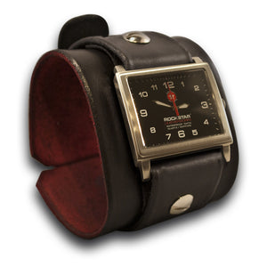 Black Rockstar Leather Cuff Watch - Stainless, Sapphire, 10ATM-Leather Cuff Watches-Rockstar Leatherworks™