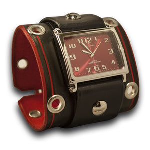 Rockstar Black & Red Leather Cuff Watch with Stainless Eyelets-Leather Cuff Watches-Rockstar Leatherworks™