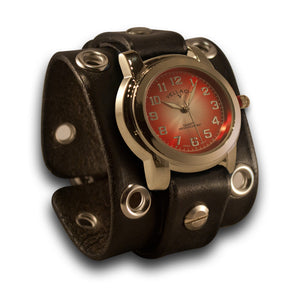 Black Leather Cuff Watch with Stainless Steel Eyelets & Buckle-Leather Cuff Watches-Rockstar Leatherworks™