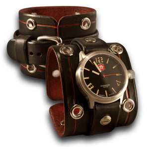 Black Rockstar Leather Cuff Watch - Stainless 42mm, Sapphire-Leather Cuff Watches-Rockstar Leatherworks™