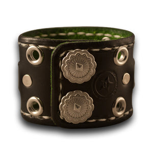 Black Rockstar Leather Cuff Watch w/ Stitching, Eyelets & Snaps-Leather Cuff Watches-Rockstar Leatherworks™