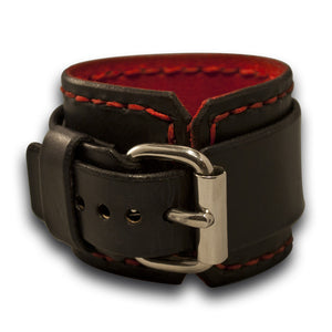 Black Rockstar Leather Cuff Watch with Red Hand Stitching-Leather Cuff Watches-Rockstar Leatherworks™