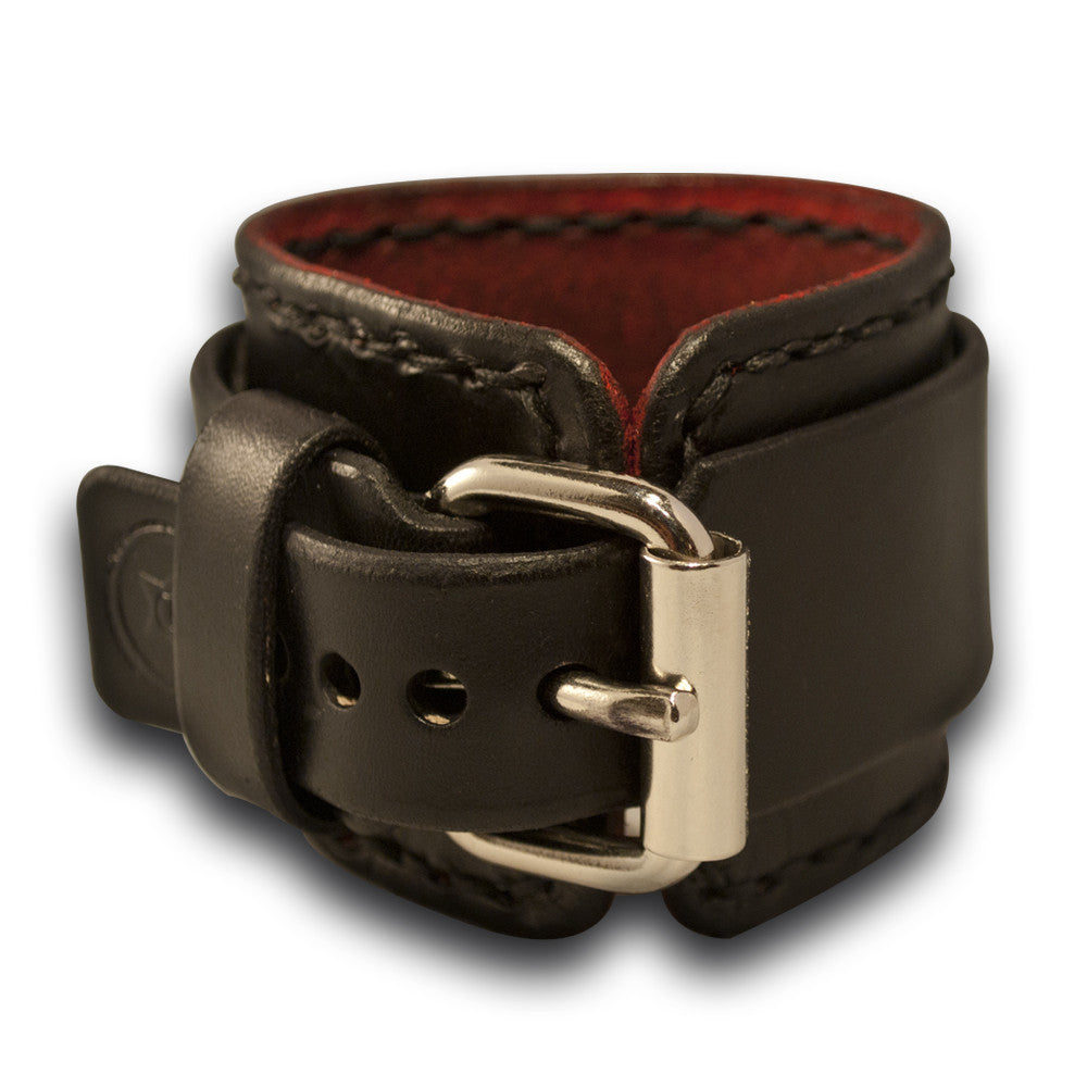 Black Leather Cuff Watch with Red Watch Face & Black Stitching-Leather Cuff Watches-Rockstar Leatherworks™