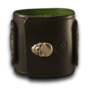 Black Drake Leather Cuff Watch w/ 42mm Stainless & Skull Snap-Leather Cuff Watches-Rockstar Leatherworks™