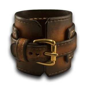 Brown Stressed Drake Leather Cuff Watch with Beige Stitching-Leather Cuff Watches-Rockstar Leatherworks™