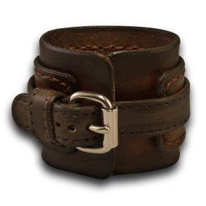 Timber & Bison Brown Layered Leather Cuff Watch with Stitching-Leather Cuff Watches-Rockstar Leatherworks™