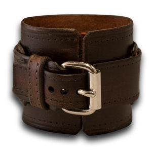 Dark Brown Wide Layered Leather Cuff Watch with Stitching-Leather Cuff Watches-Rockstar Leatherworks™
