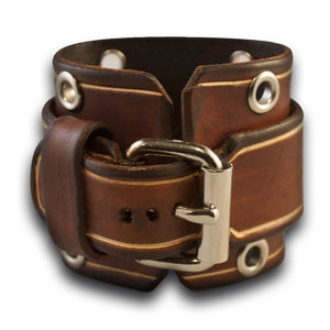 Brown Stressed Leather Cuff Watch w/ Stainless Eyelets & Etching-Leather Cuff Watches-Rockstar Leatherworks™