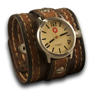 Brown Leather Cuff Watch - 42mm Stainless, Sapphire, 10ATM-Leather Cuff Watches-Rockstar Leatherworks™