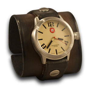 Brown Stressed Rockstar Leather Cuff Watch - Stainless, Sapphire-Leather Cuff Watches-Rockstar Leatherworks™