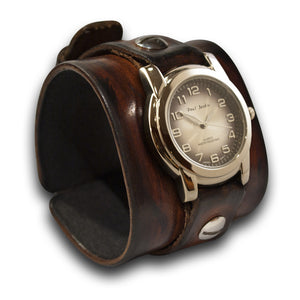 Brown Stressed Leather Cuff Watch with Black & Silver Face-Leather Cuff Watches-Rockstar Leatherworks™