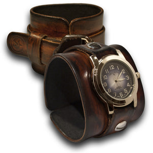 Timber Brown Stressed Leather Cuff Watch w/ Blue & Silver Face-Leather Cuff Watches-Rockstar Leatherworks™