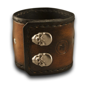 Brown Stressed Leather Cuff Watch with Stitching & Skull Snaps-Leather Cuff Watches-Rockstar Leatherworks™
