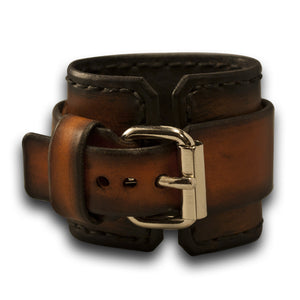 Brown & Tan Stressed Leather Cuff Watch with Stitching-Leather Cuff Watches-Rockstar Leatherworks™