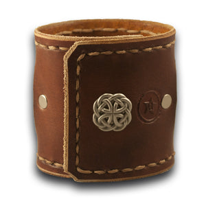 Bordeaux & Tan Leather Cuff Watch with Celtic Snap-Leather Cuff Watches-Rockstar Leatherworks™