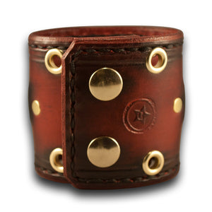 Crimson Stressed Cuff Watch with Stitching, Eyelets & Snaps-Leather Cuff Watches-Rockstar Leatherworks™