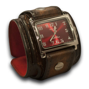 Dark Brown Stressed Drake Leather Cuff Watch with Stitching-Leather Cuff Watches-Rockstar Leatherworks™