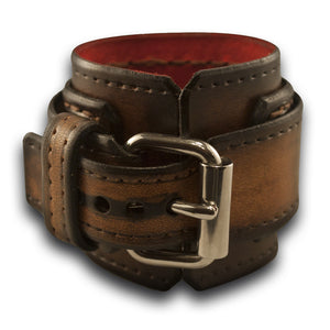 Dark Brown Stressed Layered Leather Cuff Watch with Stitching-Leather Cuff Watches-Rockstar Leatherworks™