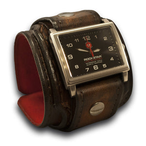 Dark Brown Layered Leather Cuff Watch with 42mm Stainless Watch-Leather Cuff Watches-Rockstar Leatherworks™