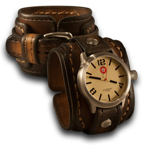 Brown Layered Leather Cuff Watch with 42mm Stainless Watch-Leather Cuff Watches-Rockstar Leatherworks™