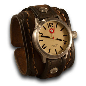 Brown Layered Leather Cuff Watch with 42mm Stainless Watch-Leather Cuff Watches-Rockstar Leatherworks™