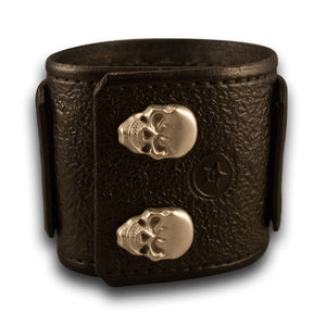 Black Layered Leather Cuff Watch with 42mm & Skull Snaps-Leather Cuff Watches-Rockstar Leatherworks™