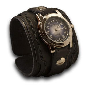 Black Wide Layered Leather Cuff Watch-Leather Cuff Watches-Rockstar Leatherworks™