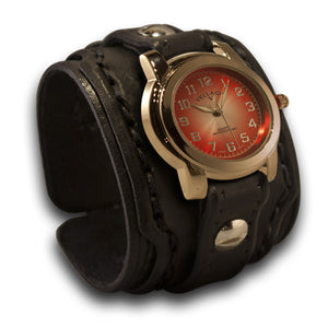 Black Layered Drake Leather Cuff Watch with Stitching & Buckle-Leather Cuff Watches-Rockstar Leatherworks™