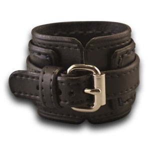 Black Layered Drake Leather Cuff Watch with Stitching & Buckle-Leather Cuff Watches-Rockstar Leatherworks™