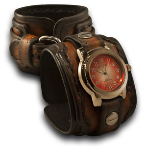 Brown Drake Layered Leather Cuff Watch with Hand Stitched Cuff-Leather Cuff Watches-Rockstar Leatherworks™
