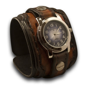 Brown Layered Leather Cuff Watch with Hand Stitched Cuff-Leather Cuff Watches-Rockstar Leatherworks™