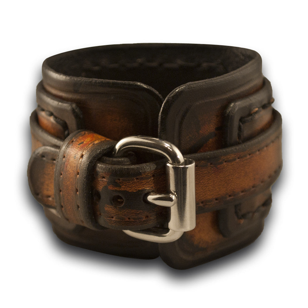 Brown Layered Leather Cuff Watch with Hand Stitched Cuff-Leather Cuff Watches-Rockstar Leatherworks™