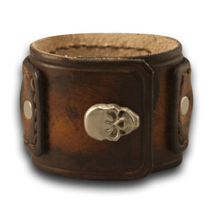 Brown Drake Layered Leather Cuff Watch Stitched with Skull Snap-Leather Cuff Watches-Rockstar Leatherworks™