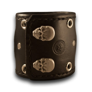 Black Leather Cuff Watch with 42mm, Eyelets & Skull Snaps-Leather Cuff Watches-Rockstar Leatherworks™