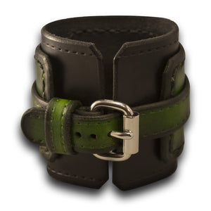 Black & Green Layered Wide Leather Cuff Watch-Leather Cuff Watches-Rockstar Leatherworks™