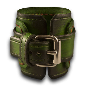 Forest Green Stressed Drake Leather Cuff Watch with Stitching-Leather Cuff Watches-Rockstar Leatherworks™