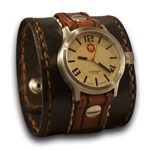 Black & Tan Leather Cuff Watch - 42mm Stainless/Sapphire-Leather Cuff Watches-Rockstar Leatherworks™