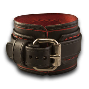 Black & Red Layered Leather Cuff Watch with Red Stitching-Leather Cuff Watches-Rockstar Leatherworks™