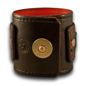 Black & Red Drake Leather Cuff Watch Layered & Stitched w/ Snap-Leather Cuff Watches-Rockstar Leatherworks™