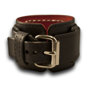 Black Rockstar Drake Layered Leather Cuff Watch White Stitching-Leather Cuff Watches-Rockstar Leatherworks™