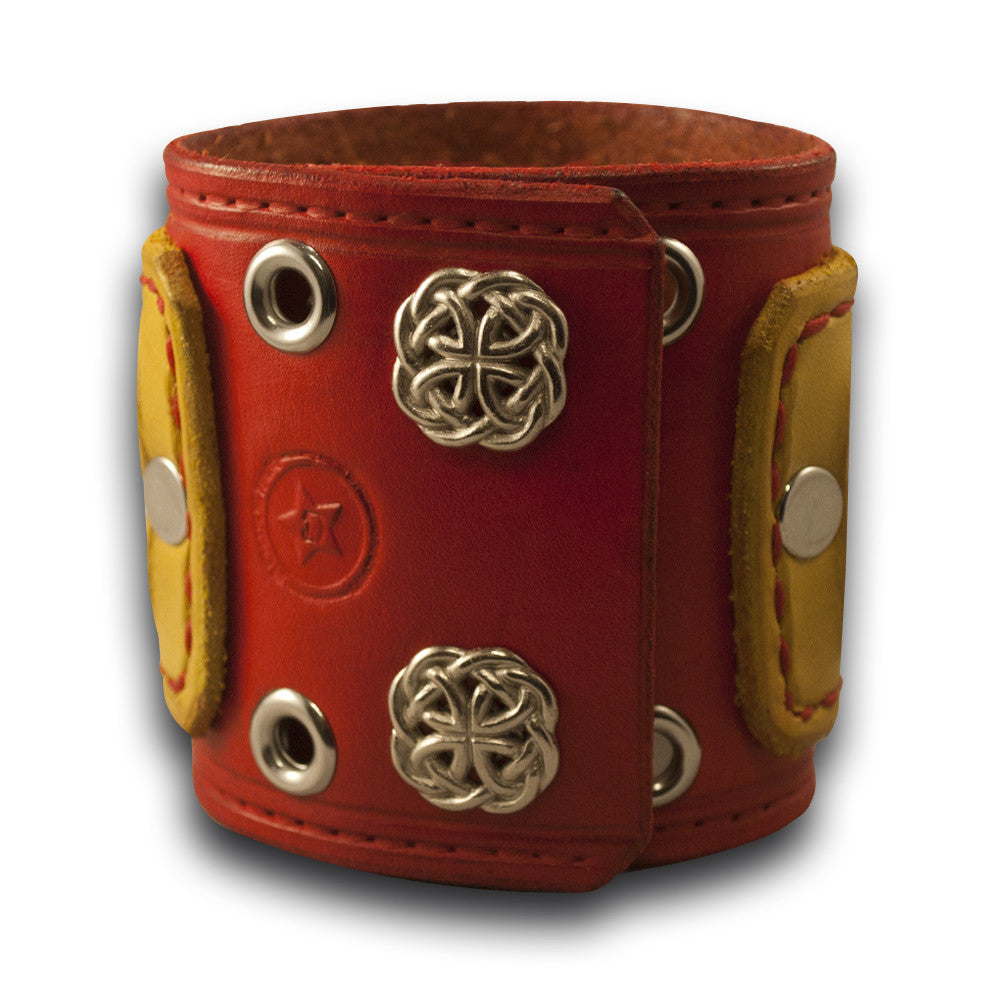 Red & Yellow Leather Layered Cuff Watch - Stainless Sapphire-Leather Cuff Watches-Rockstar Leatherworks™