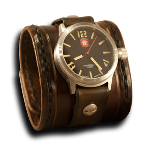 Brown Stressed Leather Cuff Watch with Stainless 42MM Sapphire-Leather Cuff Watches-Rockstar Leatherworks™