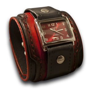 Black & Scarlet Drake Layered Leather Cuff Watch with Snaps-Leather Cuff Watches-Rockstar Leatherworks™