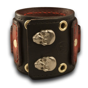 Red & Black Drake Leather Cuff Watch with Skull Snaps & Eyelets-Leather Cuff Watches-Rockstar Leatherworks™