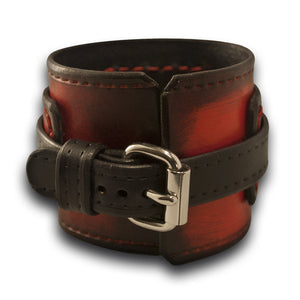 Black & Scarlet Layered Wide Leather Cuff Watch-Leather Cuff Watches-Rockstar Leatherworks™