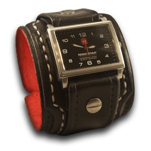 Black Drake Leather Cuff Watch - Stainless, Sapphire, 10ATM-Leather Cuff Watches-Rockstar Leatherworks™