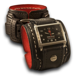 Black Drake Leather Cuff Watch - Stainless, Sapphire, 10ATM-Leather Cuff Watches-Rockstar Leatherworks™