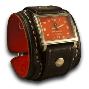 Black Drake Layered Leather Cuff Watch - 42mm Stainless Sapphire-Leather Cuff Watches-Rockstar Leatherworks™