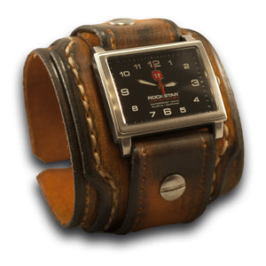 Range Tan Drake Leather Cuff Watch with 42mm Stainless, Sapphire-Leather Cuff Watches-Rockstar Leatherworks™